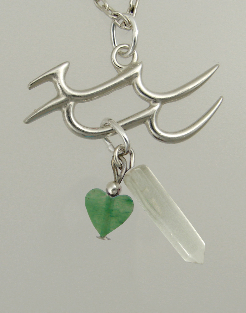 Sterling Silver Virgo Pendant Necklace With an Clear Crystal And Green Heart